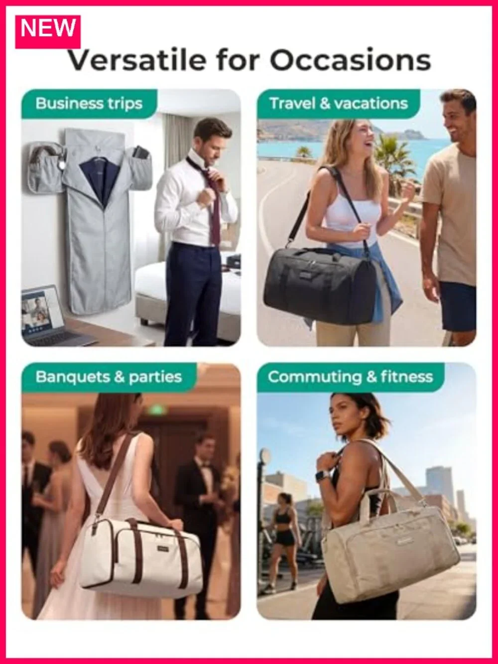 2-in-1 Garment Duffle Bag with Shoes Bag, 47L Carry-On, Travel Weekender
